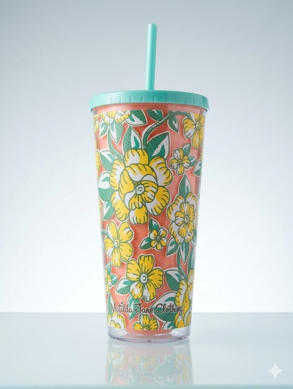 Matilda Jane Clothing Sip Sip Hooray Floral Tumbler Cup with Straw 24oz